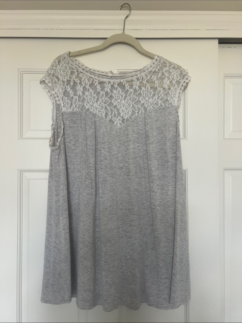Pinkblush Light Gray Lace Yoke Sleeveless Tunic
